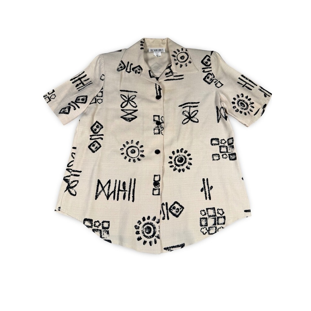 Gloria Lance Women's Button Up Small S Tribal Print Abstract VTG Short Sleeve